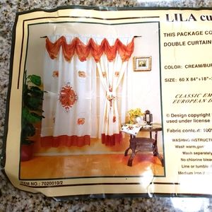 Lila curtain double curtain with tie backs color cream/burgundy size 60×84+18
